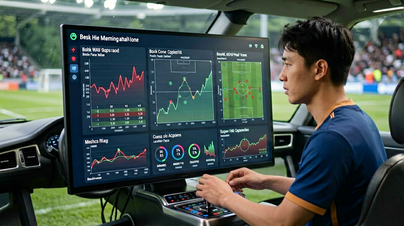 体育数据分析仪表盘，显示赔率波动与进球期望值